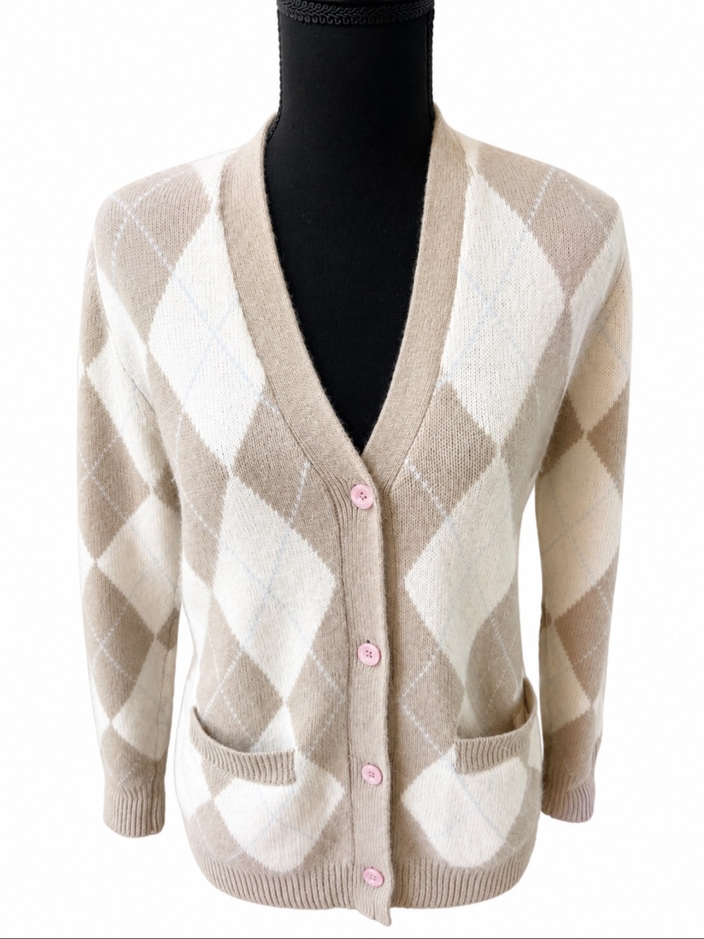 Jennifer Moore Petites Lambswool Angora Argyle Cardigan PS